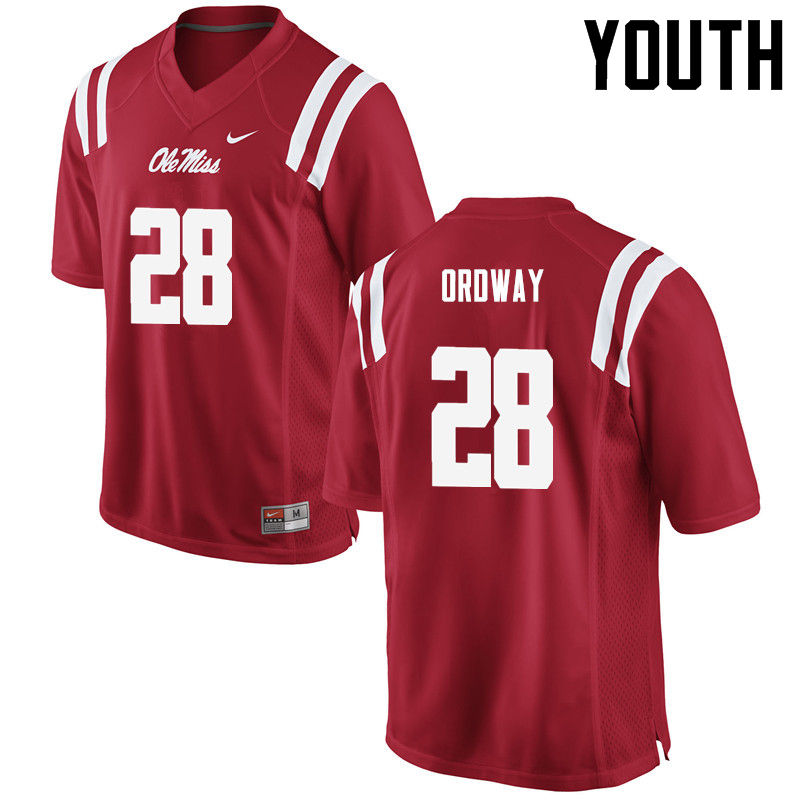 Youth Ole Miss Rebels #28 Cam Ordway College Football Jerseys-Red - Click Image to Close